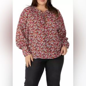 SANCTUARY Women’s Floral 3X Long Sleeve Flowy Blouse Keyhole Front Ruffl…